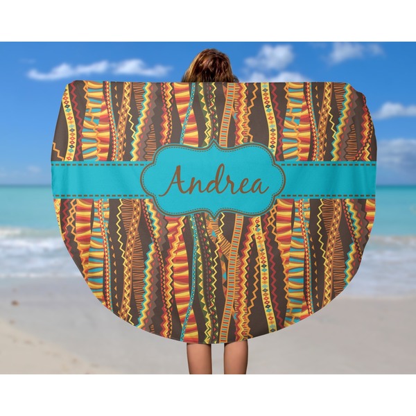 Tribal Ribbons Round Beach Towel - In Use