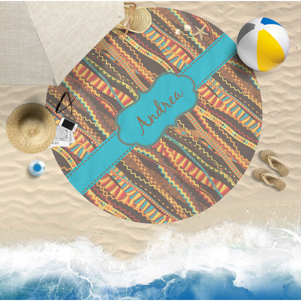 Tribal Ribbons Round Beach Towel Lifestyle