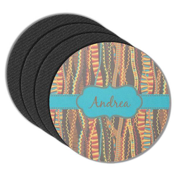 Custom Tribal Ribbons Round Rubber Backed Coasters - Set of 4 (Personalized)