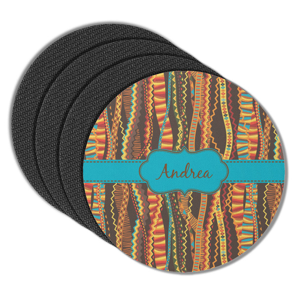 Custom Tribal Ribbons Round Rubber Backed Coasters - Set of 4 (Personalized)