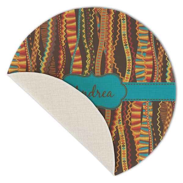 Tribal Ribbons Round Linen Placemats - Front (folded corner single sided)