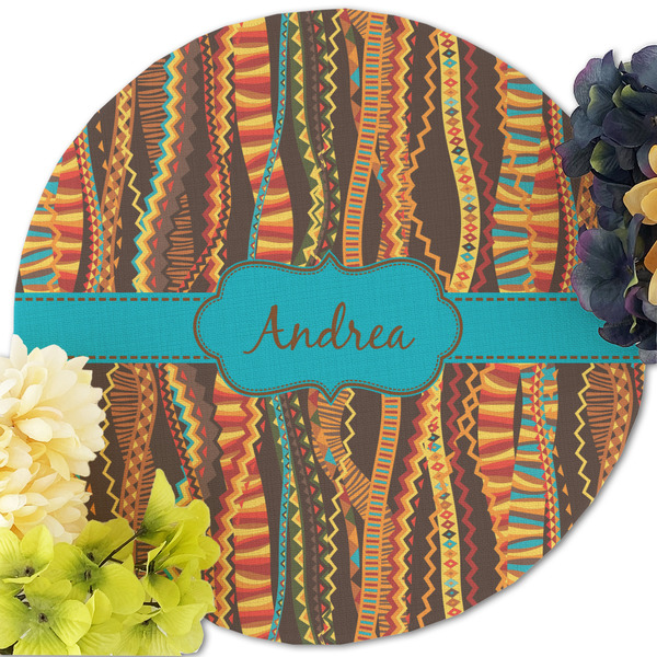 Tribal Ribbons Round Linen Placemats - Front (w flowers)