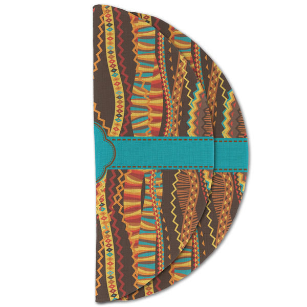 Tribal Ribbons Round Linen Placemats - HALF FOLDED (double sided)
