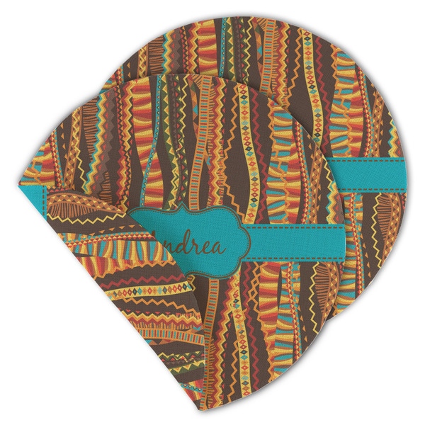 Custom Tribal Ribbons Round Linen Placemat - Double Sided (Personalized)