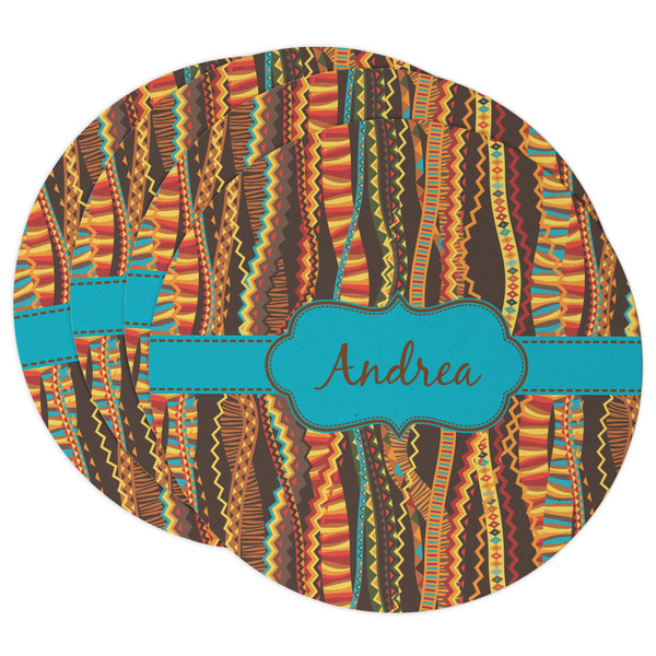Custom Tribal Ribbons Round Paper Coasters w/ Name or Text
