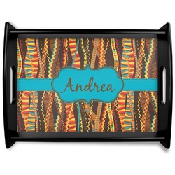 Tribal Ribbons Black Wooden Tray - Large (Personalized)