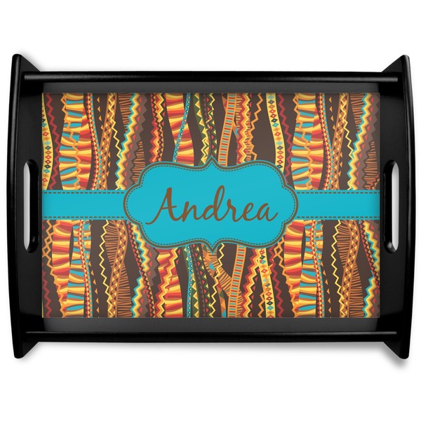 Custom Tribal Ribbons Black Wooden Tray - Large (Personalized)