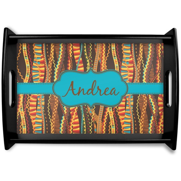Custom Tribal Ribbons Black Wooden Tray - Small (Personalized)