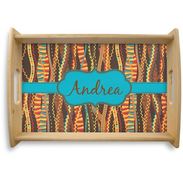 Custom Tribal Ribbons Natural Wooden Tray - Small (Personalized)