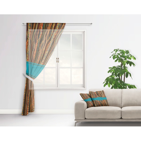 Tribal Ribbons Sheer Curtain With Window and Rod - in Room Matching Pillow