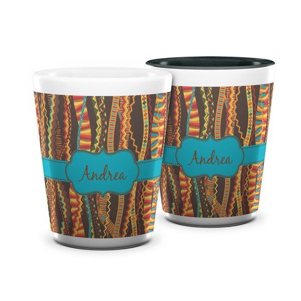 Custom Tribal Ribbons Ceramic Shot Glass - 1.5 oz (Personalized)