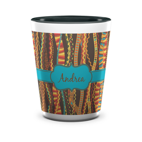 Custom Tribal Ribbons Ceramic Shot Glass - 1.5 oz - Two Tone - Set of 4 (Personalized)