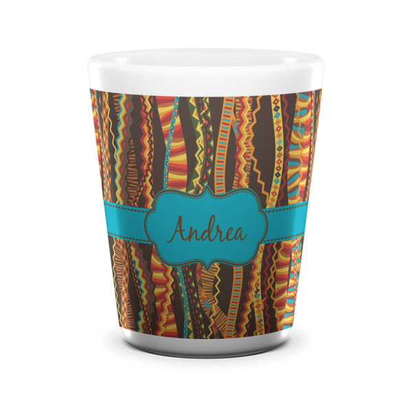 Custom Tribal Ribbons Ceramic Shot Glass - 1.5 oz - White - Set of 4 (Personalized)