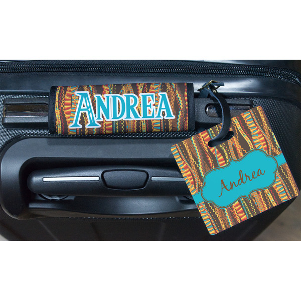 Tribal Ribbons Square Luggage Tag & Handle Wrap - In Context