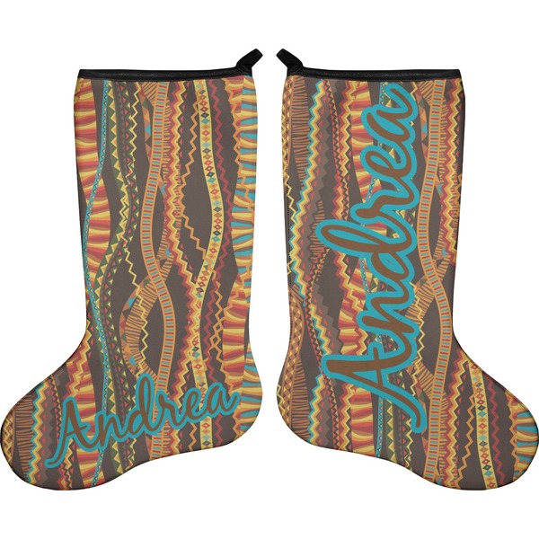 Custom Tribal Ribbons Holiday Stocking - Double-Sided - Neoprene (Personalized)
