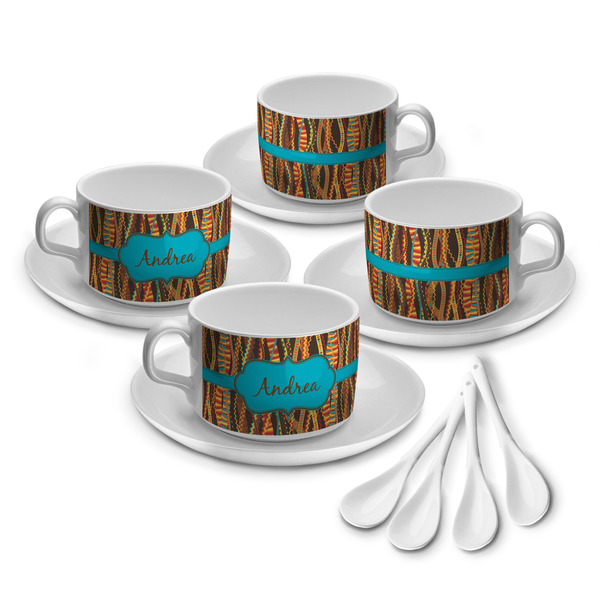 Custom Tribal Ribbons Tea Cup - Set of 4 (Personalized)