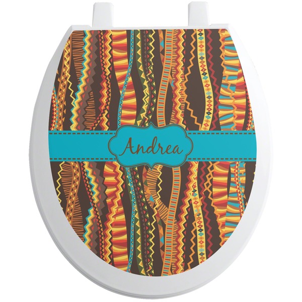 Custom Tribal Ribbons Toilet Seat Decal - Round (Personalized)