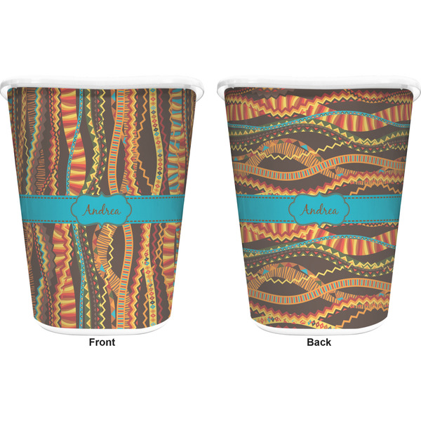 Tribal Ribbons Trash Can White - Front and Back - Apvl