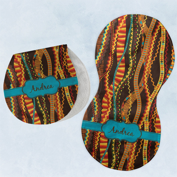 Custom Tribal Ribbons Burp Pads - Velour - Set of 2 w/ Name or Text