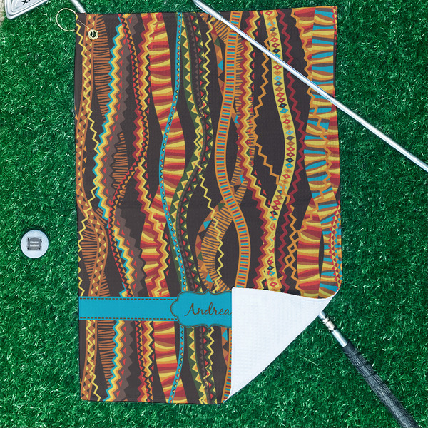 Tribal Ribbons Waffle Weave Golf Towel - In Context