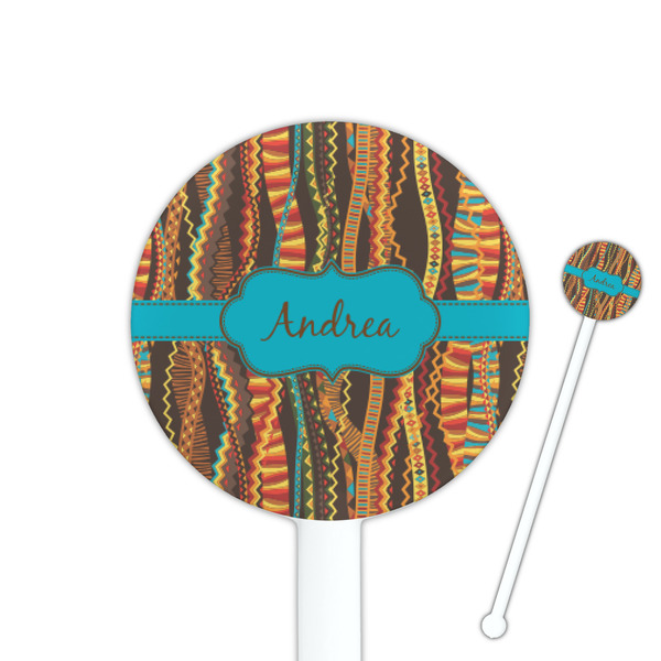Custom Tribal Ribbons 5.5" Round Plastic Stir Sticks - White - Single Sided (Personalized)