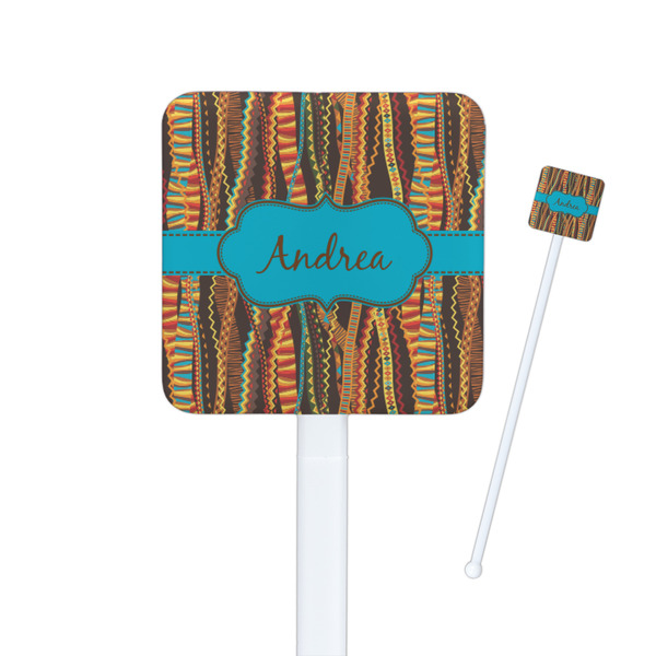 Custom Tribal Ribbons Square Plastic Stir Sticks - Single Sided (Personalized)