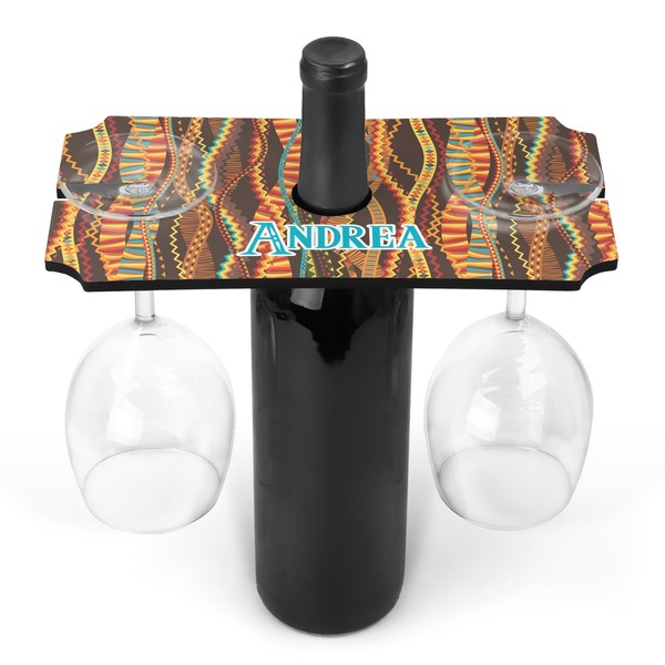 Custom Tribal Ribbons Wine Bottle & Glass Holder (Personalized)