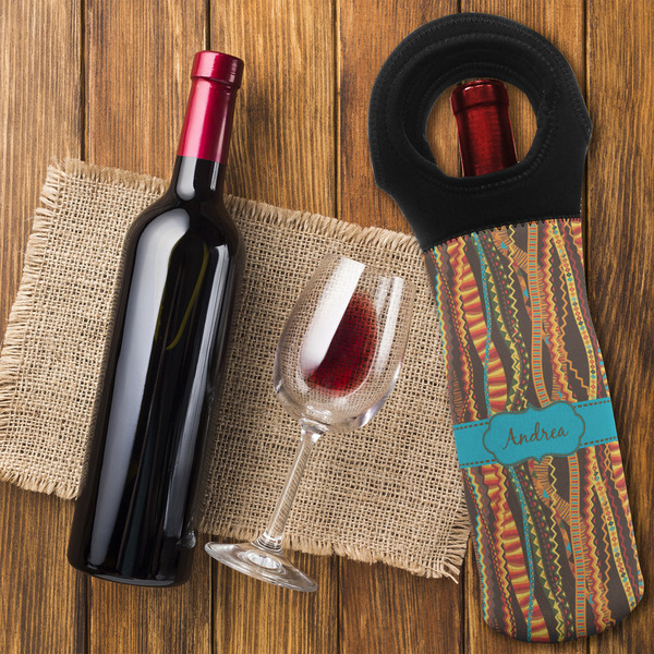 Tribal Ribbons Wine Tote Bag - FLATLAY