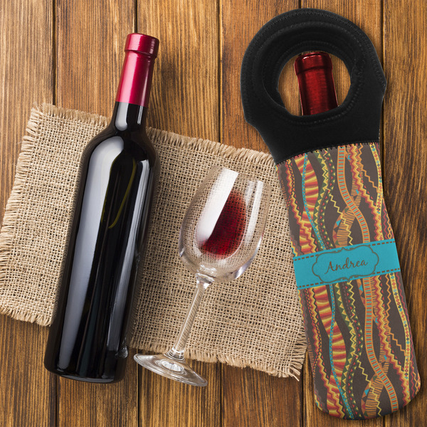 Tribal Ribbons Wine Tote Bag - FLATLAY