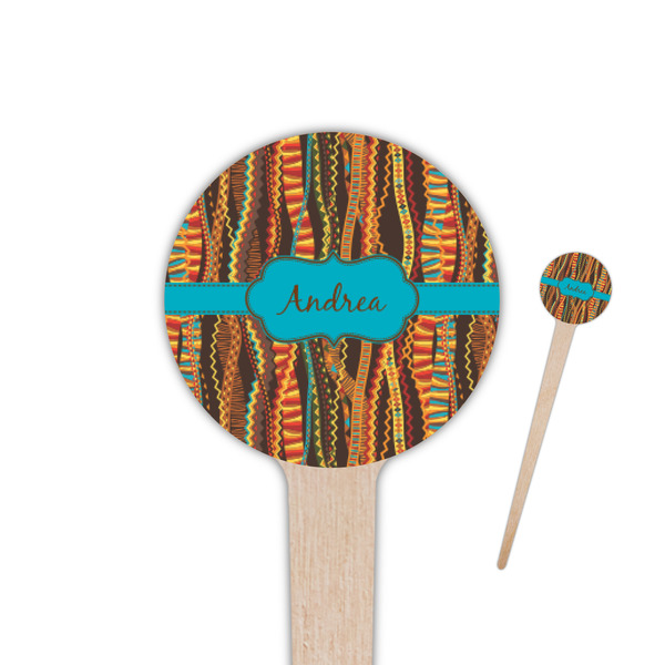 Custom Tribal Ribbons 4" Round Wooden Food Picks - Single Sided (Personalized)