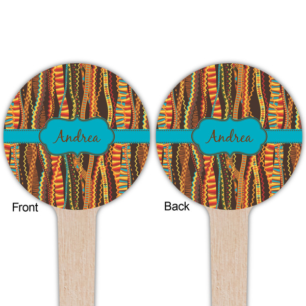 Tribal Ribbons Wooden 4" Food Pick - Round - Double Sided - Front & Back