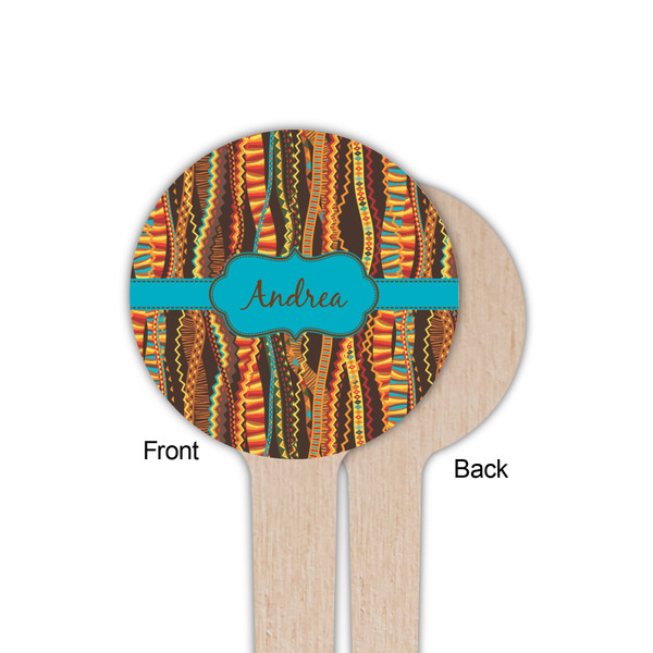 Tribal Ribbons Wooden 4" Food Pick - Round - Single Sided - Front & Back