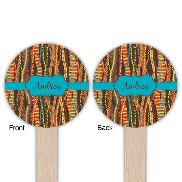 Tribal Ribbons Wooden 6" Food Pick - Round - Double Sided - Front & Back