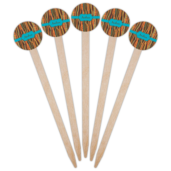 Tribal Ribbons Wooden 6" Food Pick - Round - Fan View