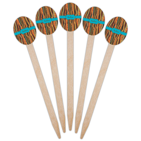 Tribal Ribbons Wooden Food Pick - Oval - Fan View