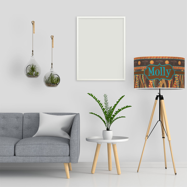 African Lions & Elephants 12" Drum Lampshade - LIFESTYLE