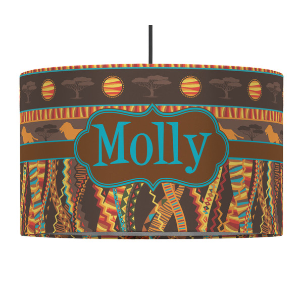Custom African Lions & Elephants 12" Drum Pendant Lamp - Fabric (Personalized)