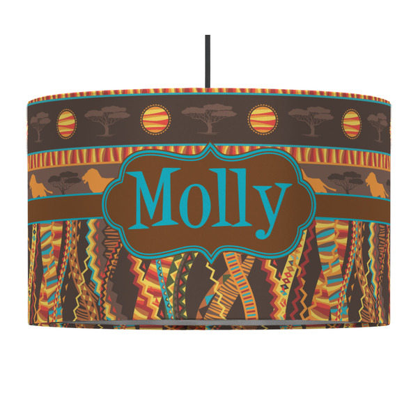 African Lions & Elephants 12" Drum Lampshade - PENDANT (Fabric)