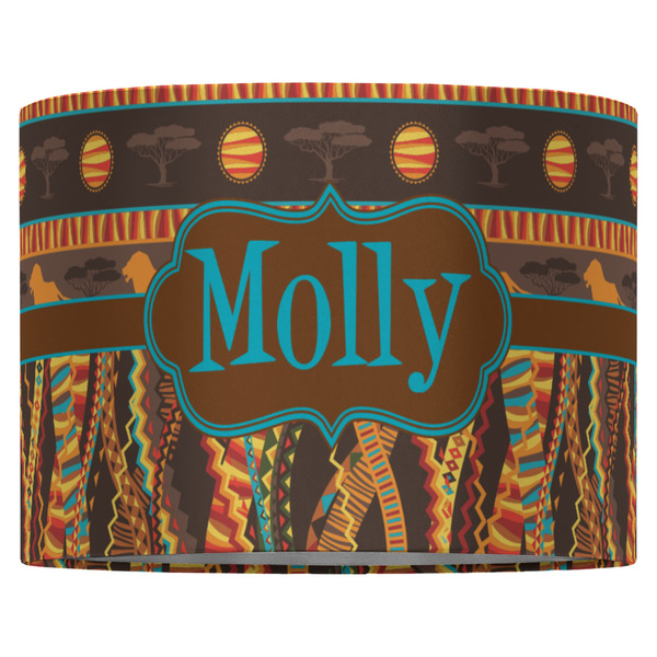 African Lions & Elephants 16" Drum Lampshade - FRONT (Fabric)