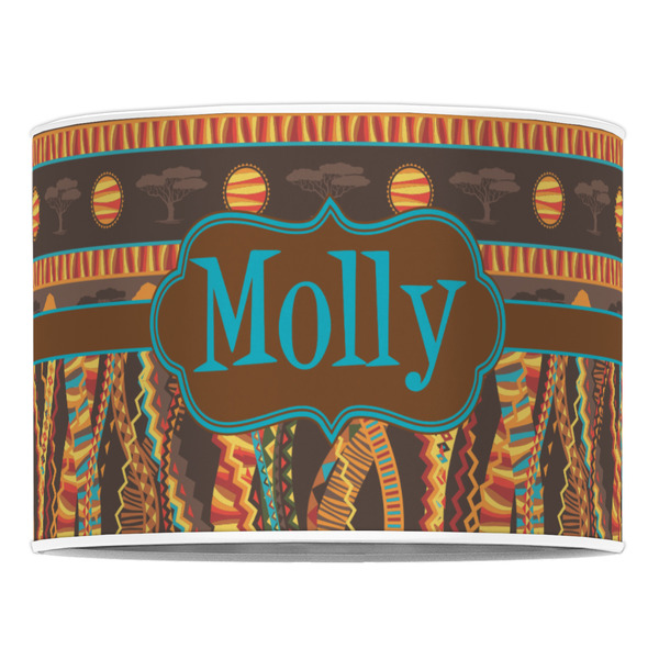 African Lions & Elephants 16" Drum Lampshade - FRONT (Poly Film)