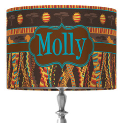 African Lions & Elephants 16" Drum Lamp Shade - Fabric (Personalized)