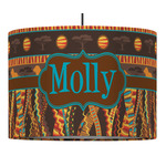 African Lions & Elephants 16" Drum Pendant Lamp - Fabric (Personalized)