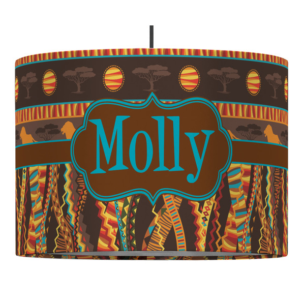 Custom African Lions & Elephants 16" Drum Pendant Lamp - Fabric (Personalized)