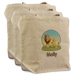 African Lions & Elephants Reusable Cotton Grocery Bags - Set of 3 (Personalized)