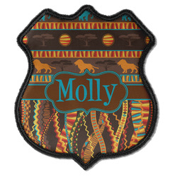 African Lions & Elephants Iron On Shield Patch C w/ Name or Text