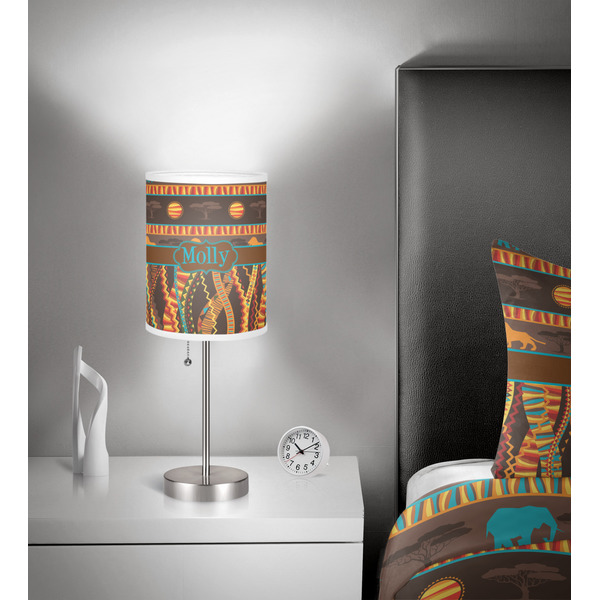 African Lions & Elephants 7 inch drum lamp shade - in room