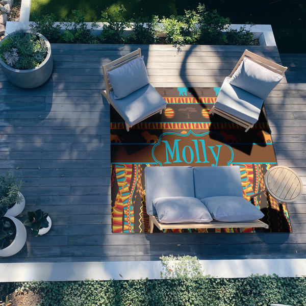 African Lions & Elephants 8'x10' Patio Rug - In context