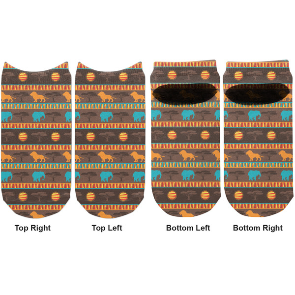 African Lions & Elephants Adult Ankle Socks - Double Pair - Front and Back - Apvl