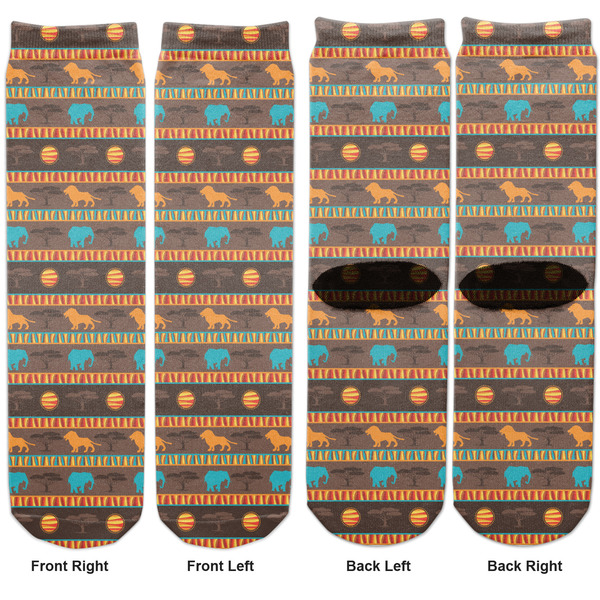 African Lions & Elephants Adult Crew Socks - Double Pair - Front and Back - Apvl
