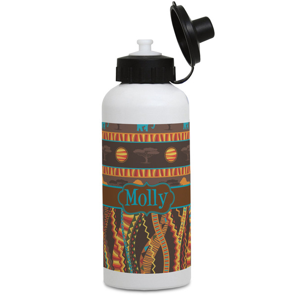 Custom African Lions & Elephants Water Bottles - Aluminum - 20 oz - White (Personalized)